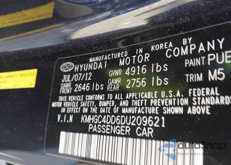 2013 Hyundai Genesis 3.8 z USA, uszkodzony, nr VIN KMHGC4DD6DU209621